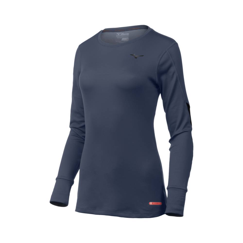 Base Layer Mizuno Breath Thermo® Long Sleeve - Mulher - Azul Anil/Pretas - YEWFN8054